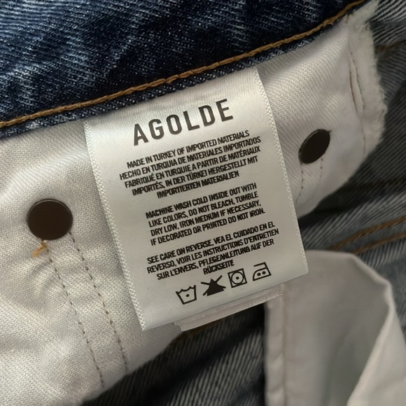 Blue Denim Distressed High Waisted Button Straight Leg Jeans - Agolde - Size 25 - Picture 4 of 8